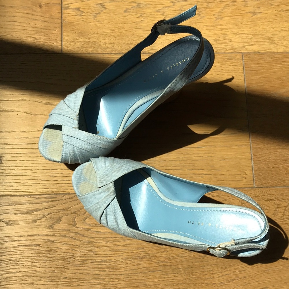 Charles & Keith Light Blue Wedge Sandals